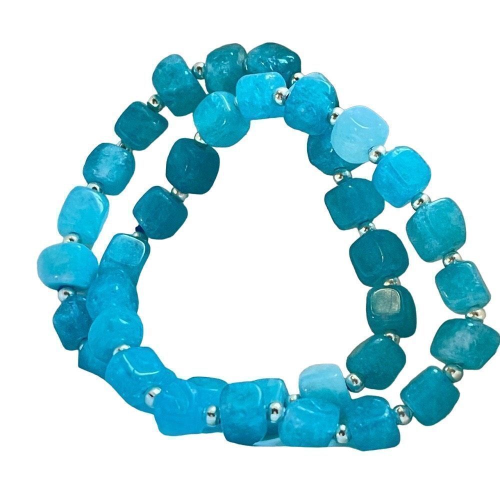 Healing Peace crystal beads beaded bracelet stretch jewelry stone aquamarine NEW